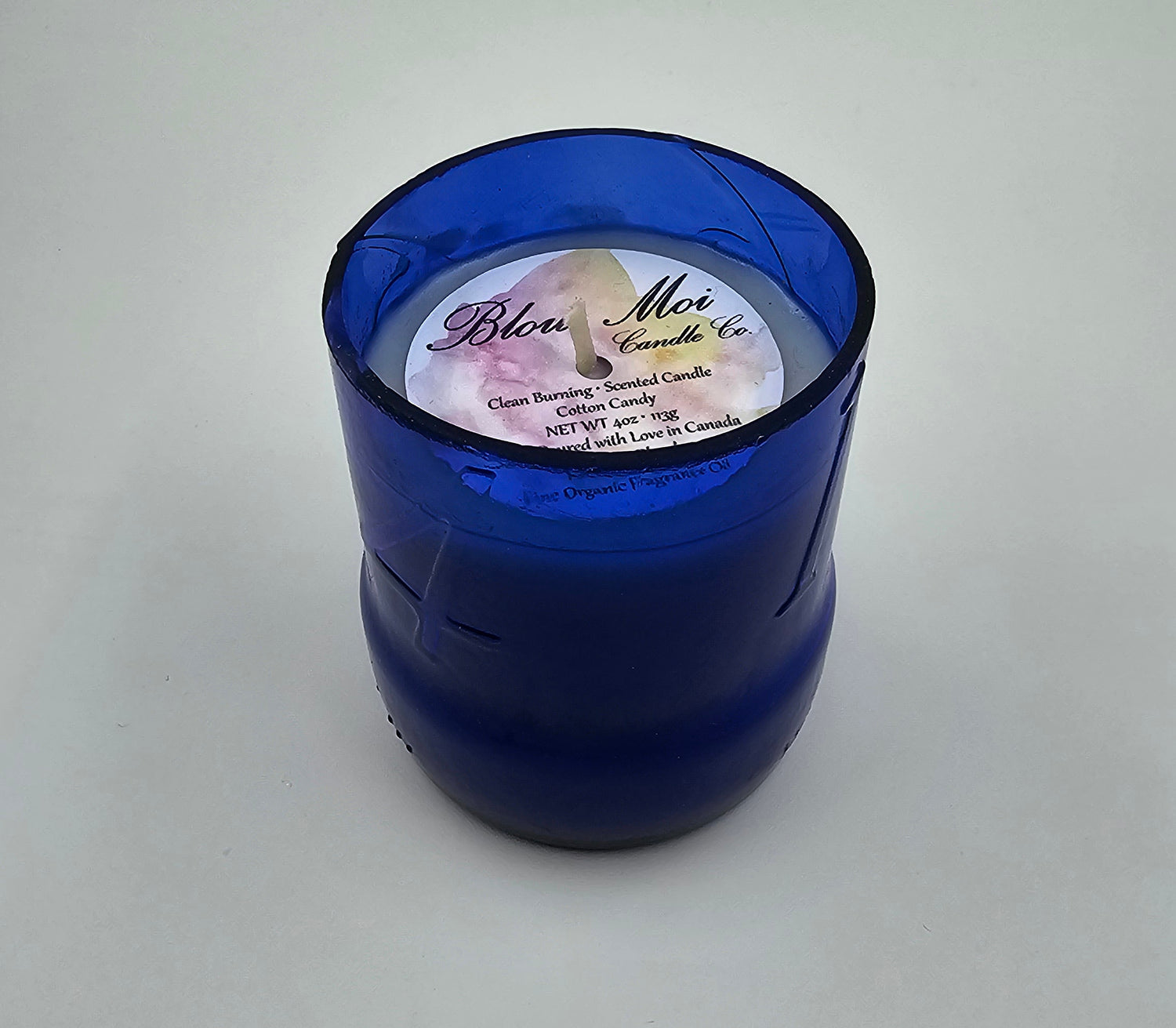 Cotton Candy - 4oz - Scented Candle - Repurposed Blue Kronenbourg Beer Bottle