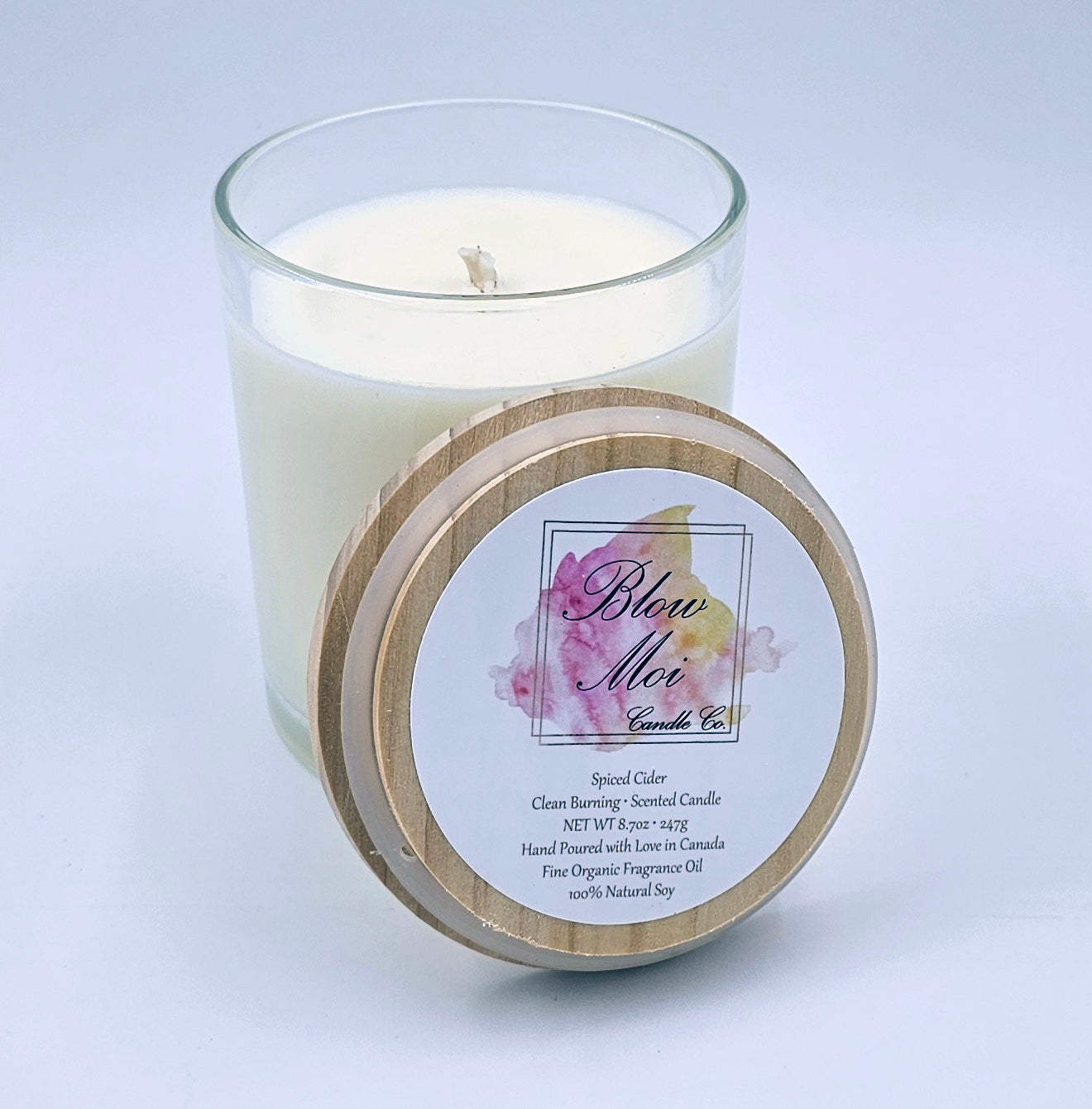 Luxury Clear Glass Jar - Real Wood Lid - 10oz - Scented Candle - ECO Cotton Wick