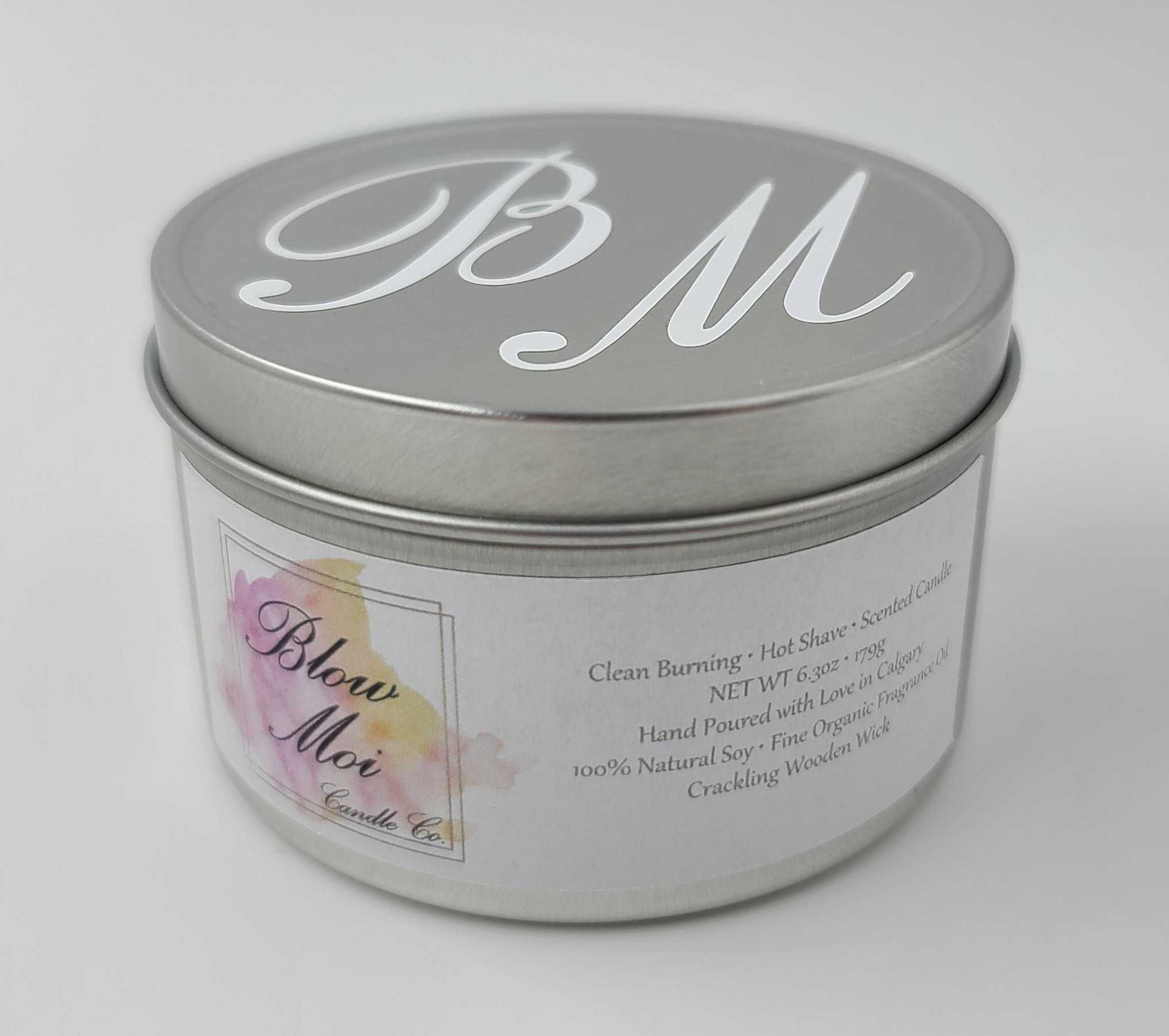 Silver Metal Tin - 8oz - Scented Candle - Crackling Wooden Wick