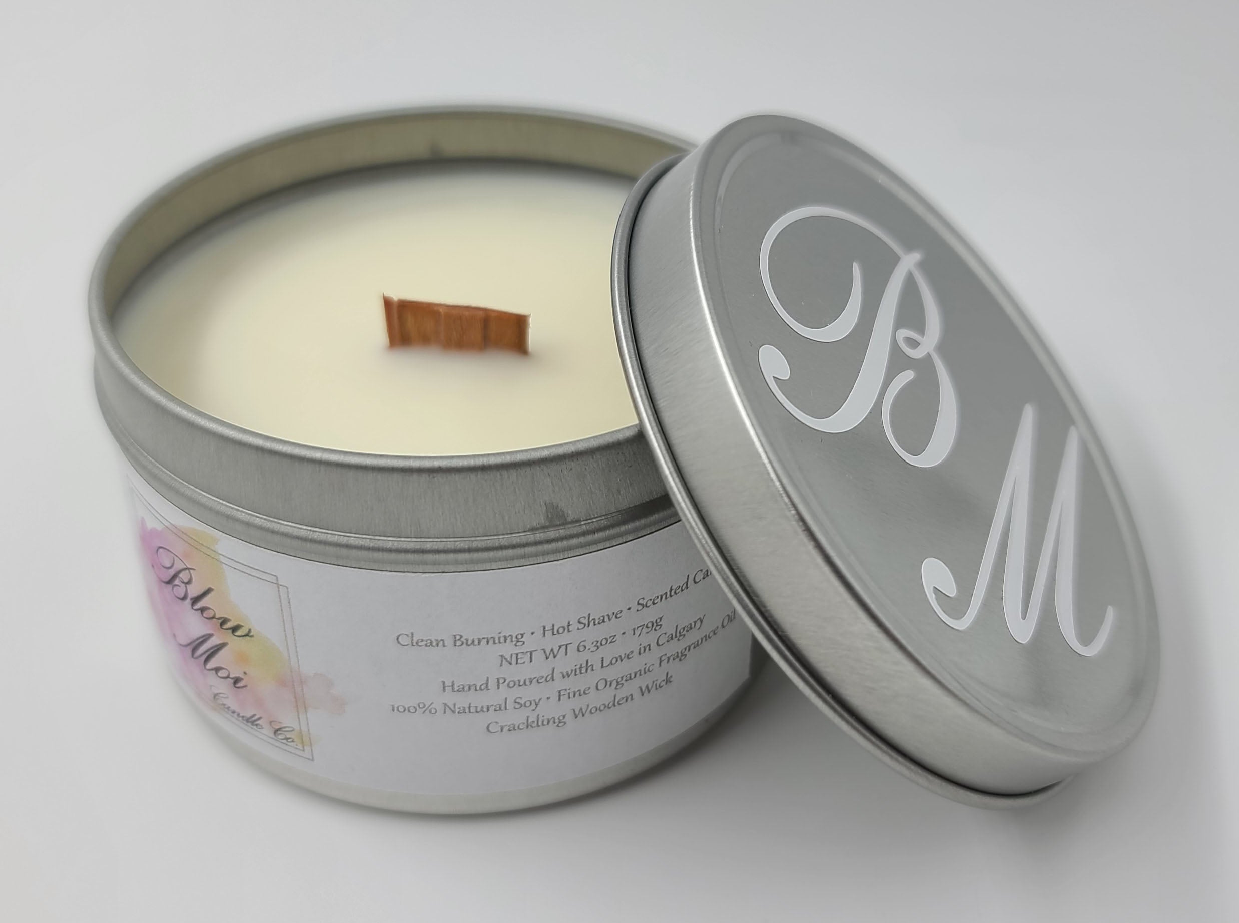 Silver Metal Tin - 8oz - Scented Candle - Crackling Wooden Wick