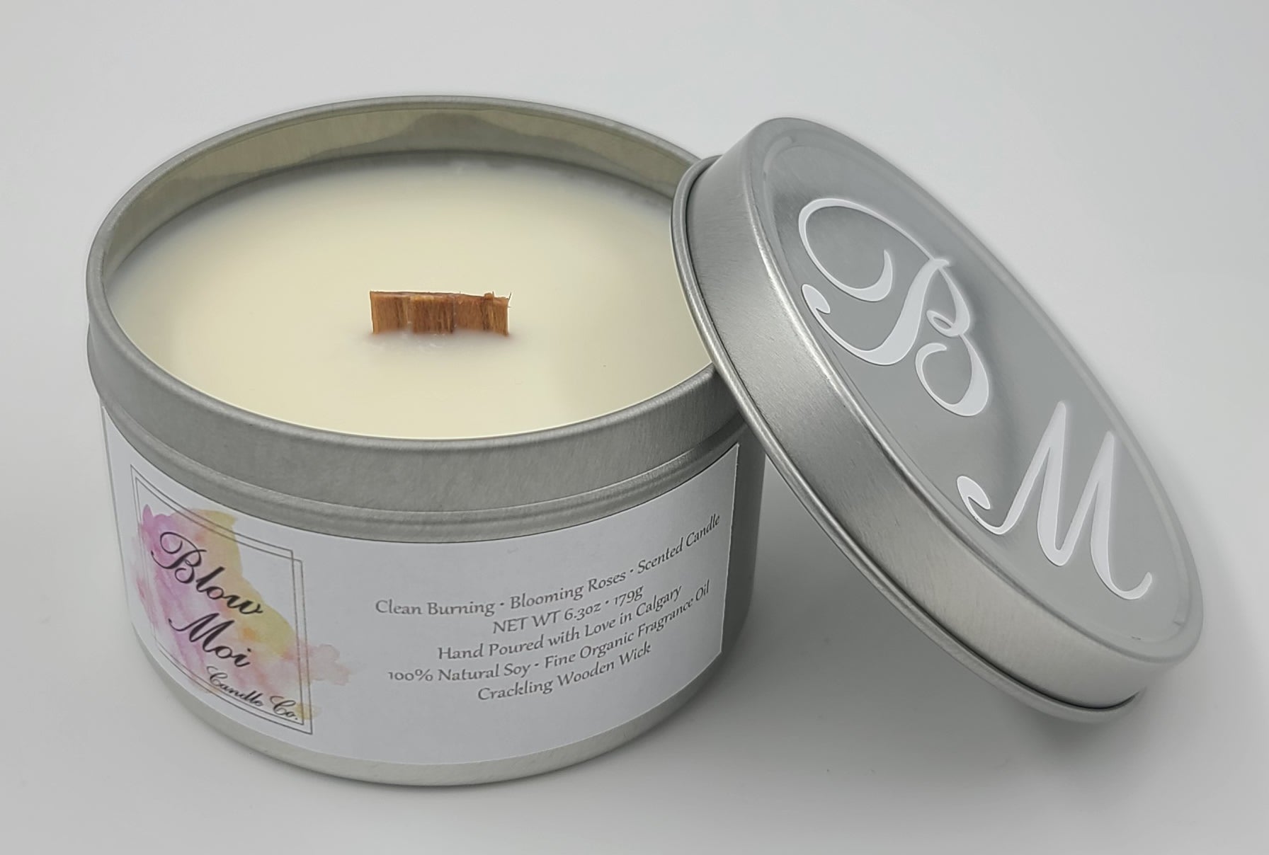 Silver Metal Tin - 8oz - Scented Candle - Crackling Wooden Wick