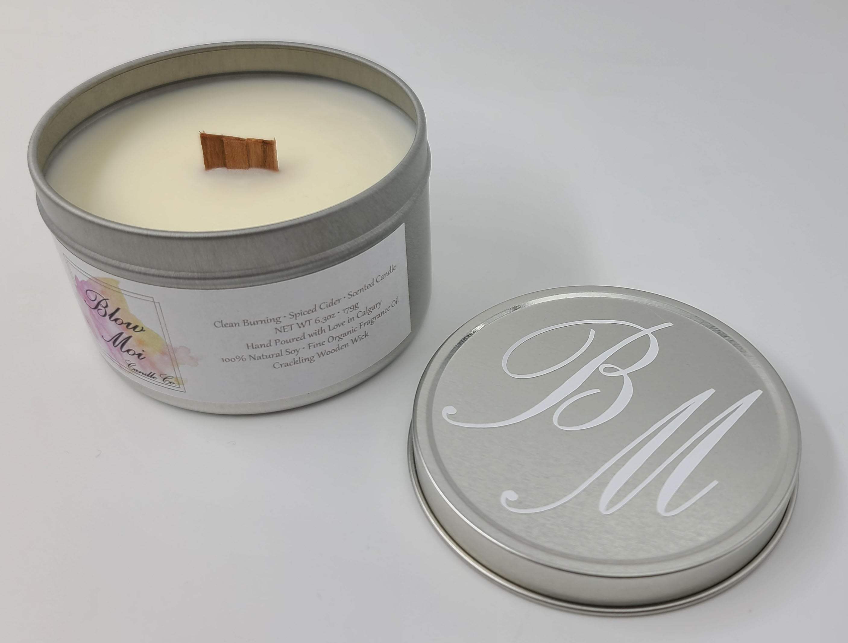 Silver Metal Tin - 8oz - Scented Candle - Crackling Wooden Wick