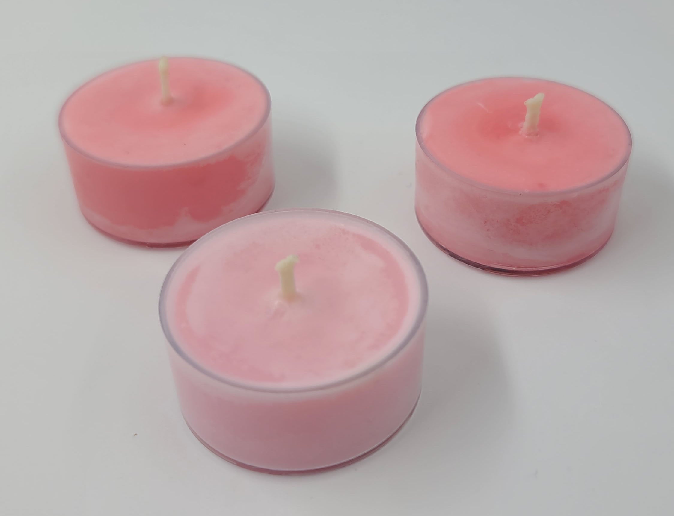 3 Pink Clear 1 Inch Tealights - Blooming Roses Scent