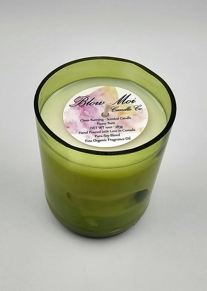 Fuzzy Bum - 10oz - Scented Candle - Repurposed Colored Wine Bottle