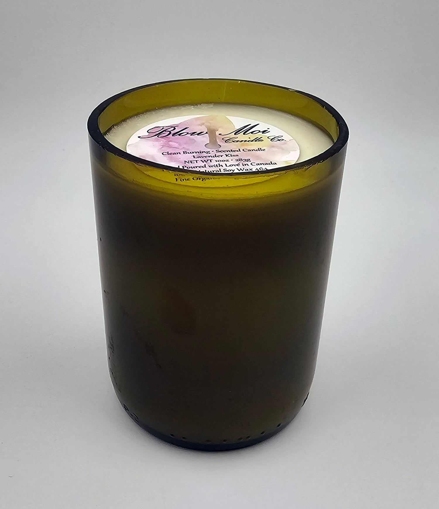 Lavender Kiss - 10oz - Scented Candle - Repurposed Dark Wine Bottle