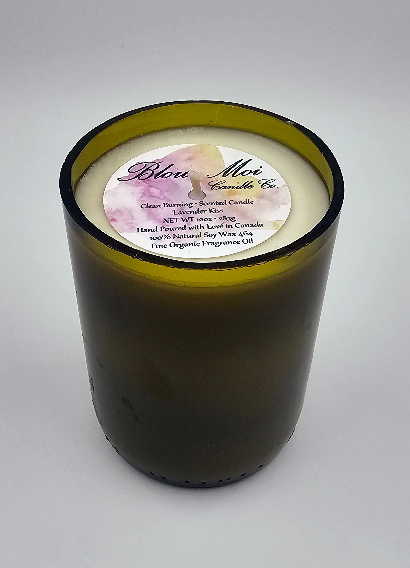 Lavender Kiss - 10oz - Scented Candle - Repurposed Dark Wine Bottle