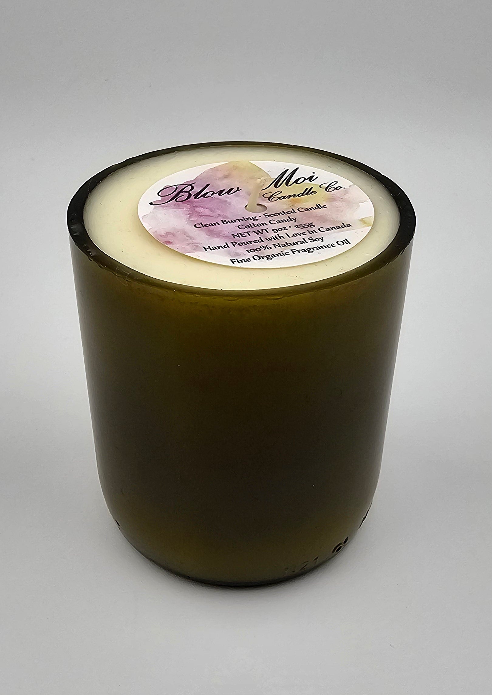 Cotton Candy - 9oz - Scented Candle - Repurposed Dark Wine Bottle