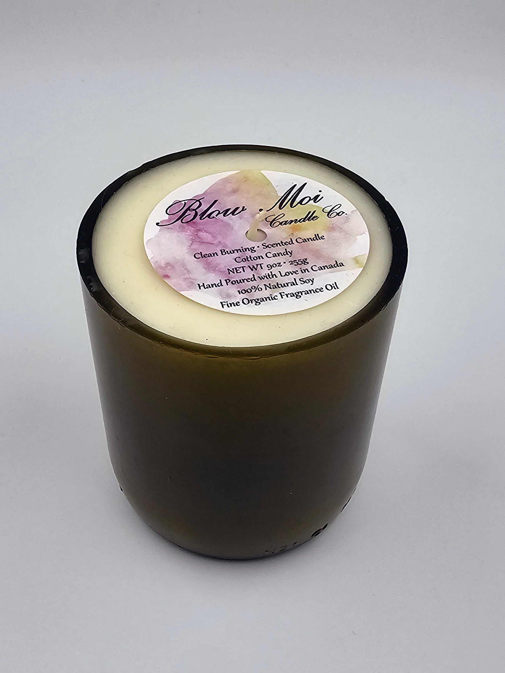 Cotton Candy - 9oz - Scented Candle - Repurposed Dark Wine Bottle