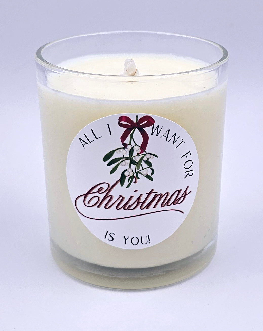All I Want For Christmas - Luxury Clear Glass Jar - Real Wood Lid - 10oz - Scented Candle - ECO Cotton Wick