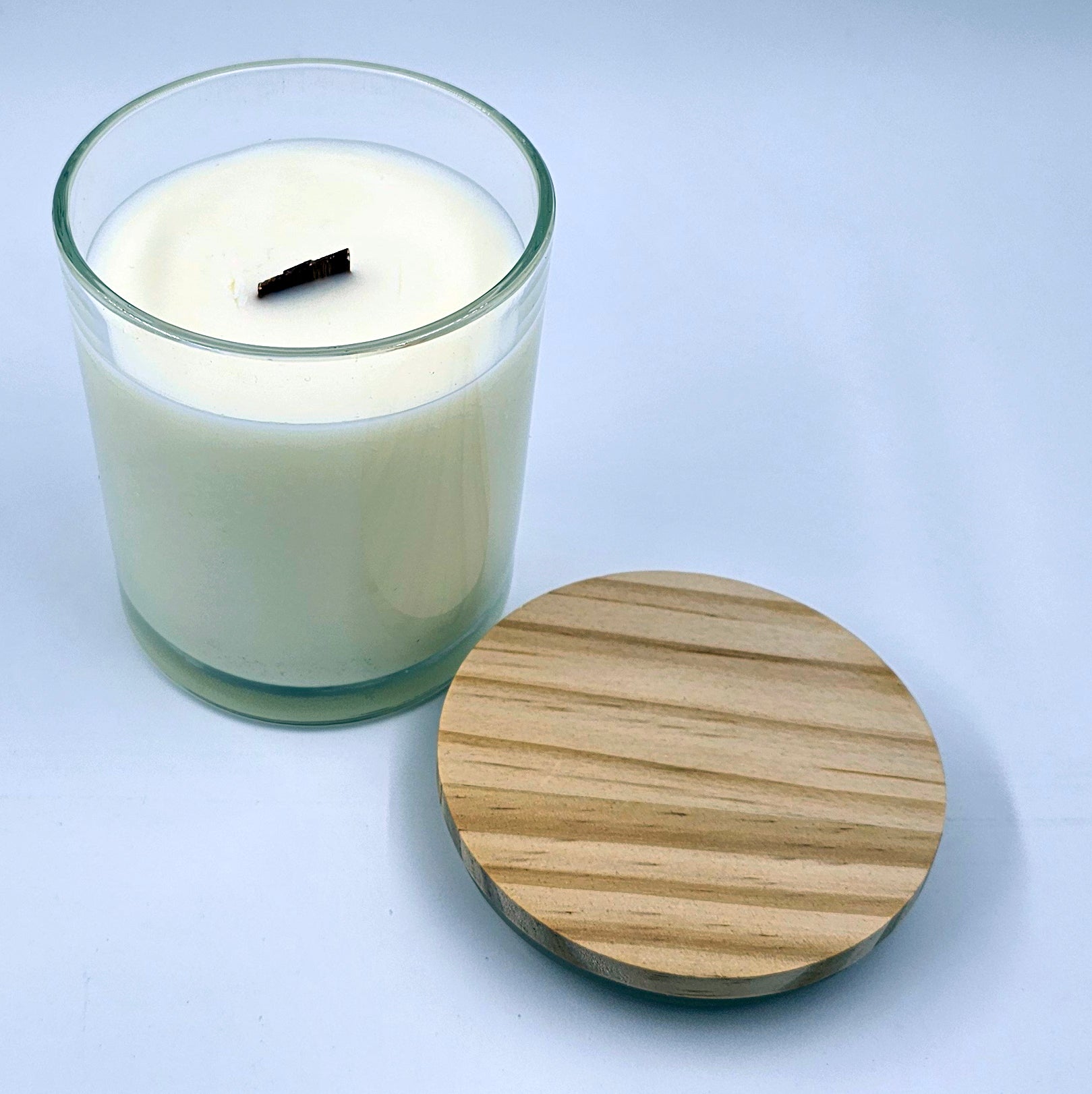 Luxury Clear Glass Jar - Real Wood Lid - 10oz - Scented Candle - Crackling Wooden Wick