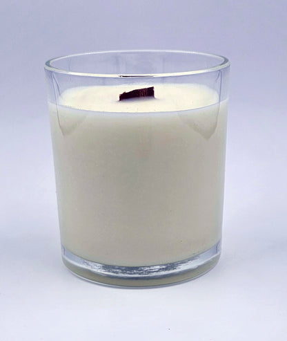 Luxury Clear Glass Jar - Real Wood Lid - 10oz - Scented Candle - Crackling Wooden Wick