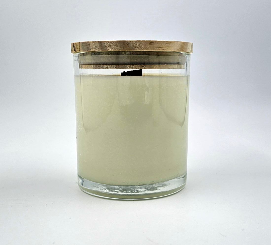 Luxury Clear Glass Jar - Real Wood Lid - 10oz - Scented Candle - Crackling Wooden Wick