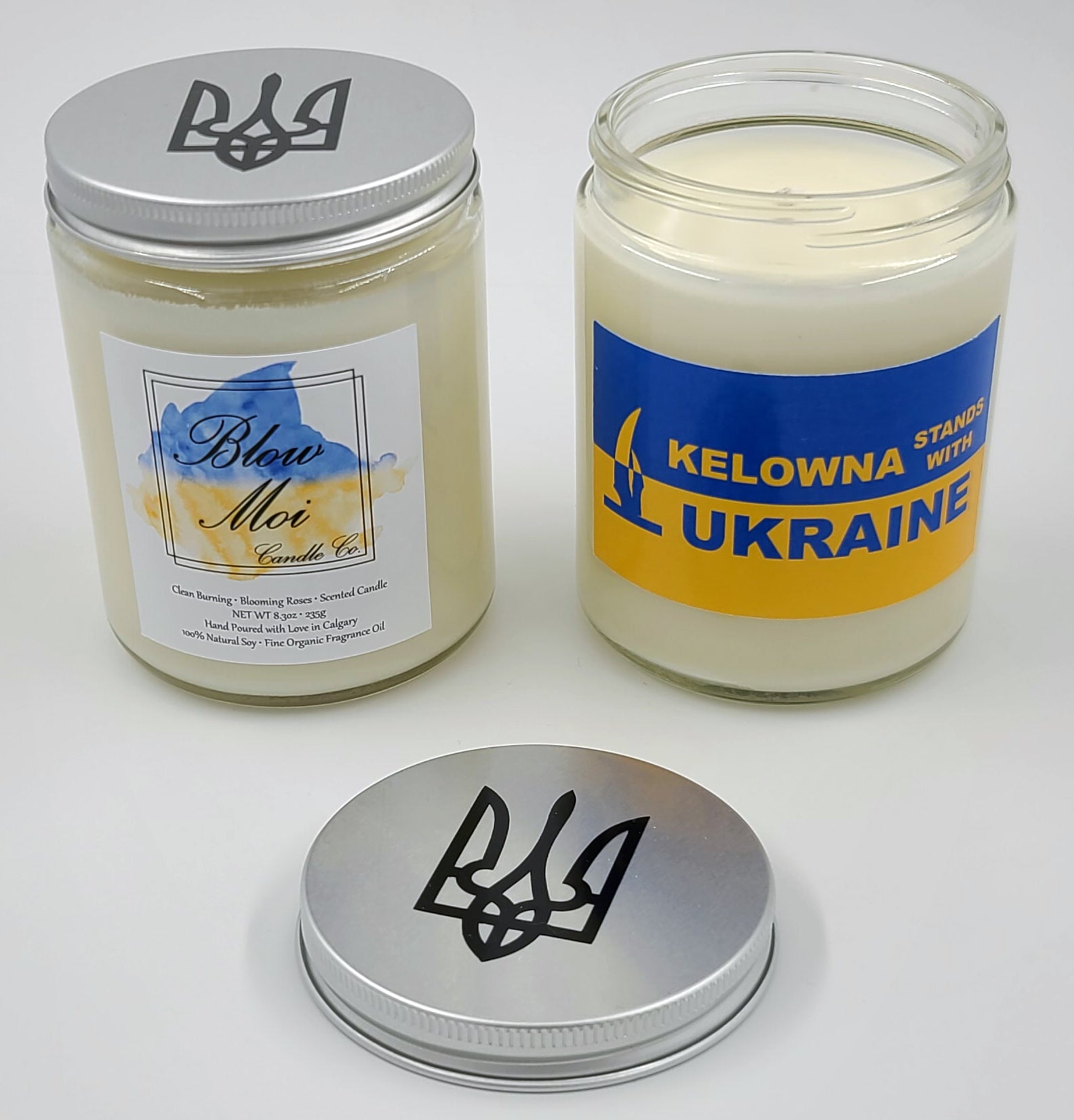 Kelowna Stands with Ukraine - Clear Glass Jar - 10oz - Scented Candle - ECO Cotton Wick