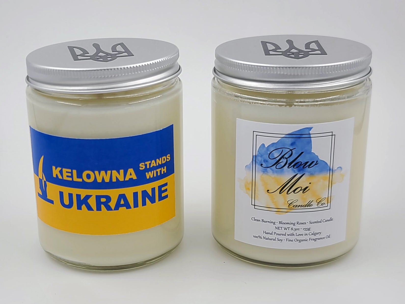 Kelowna Stands with Ukraine - Clear Glass Jar - 10oz - Scented Candle - ECO Cotton Wick