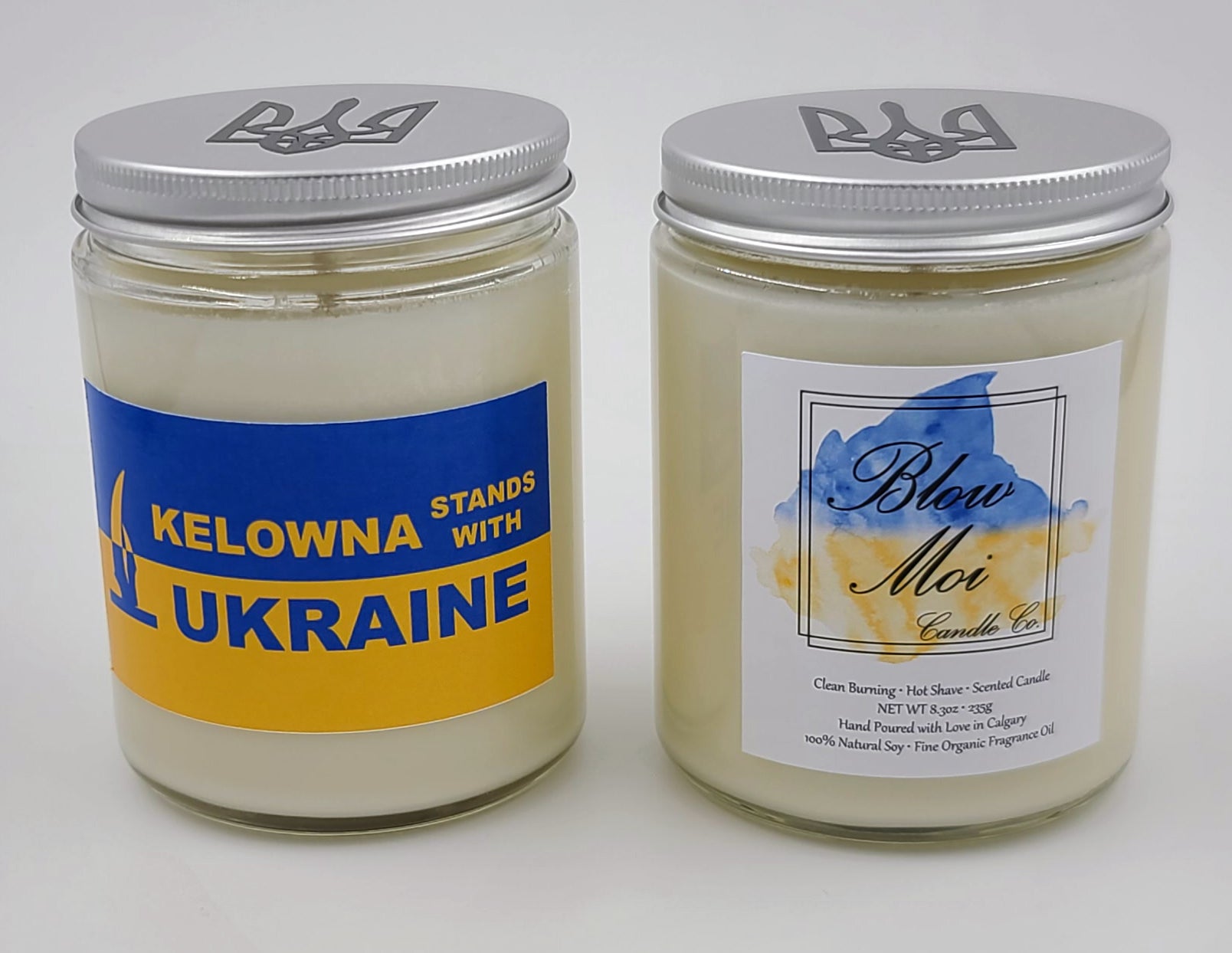 Kelowna Stands with Ukraine - Clear Glass Jar - 10oz - Scented Candle - ECO Cotton Wick