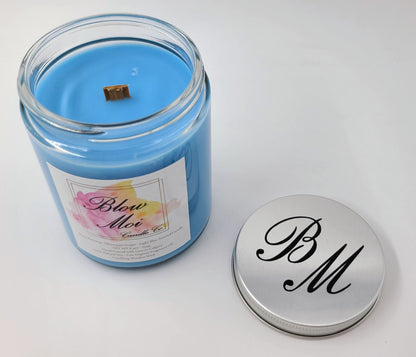 Clear Glass Jar - 10oz - Blue Scented Candle - Okanagan Grape - Crackling Wooden Wick