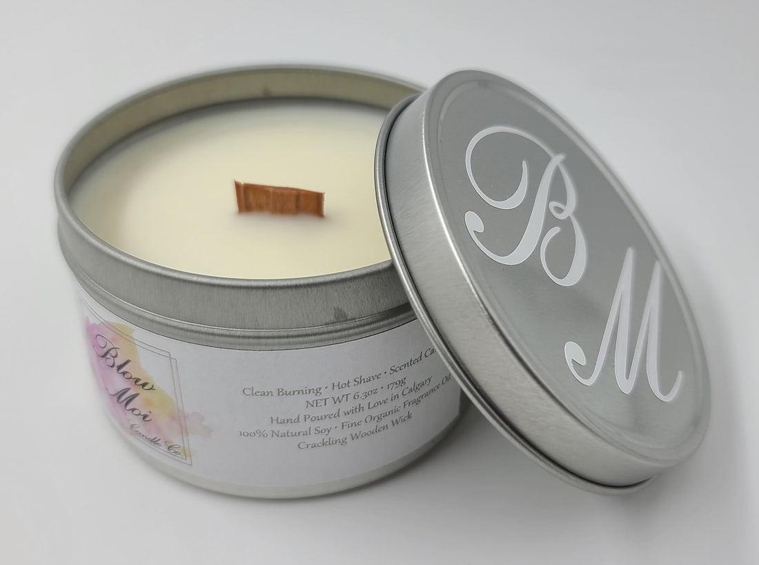 Silver Metal Tin - 8oz - Scented Candle - Crackling Wooden Wick