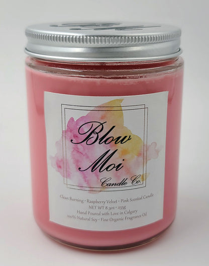 Clear Glass Jar - 10oz - Pink Scented Candle - Raspberry Velvet - ECO Cotton Wick