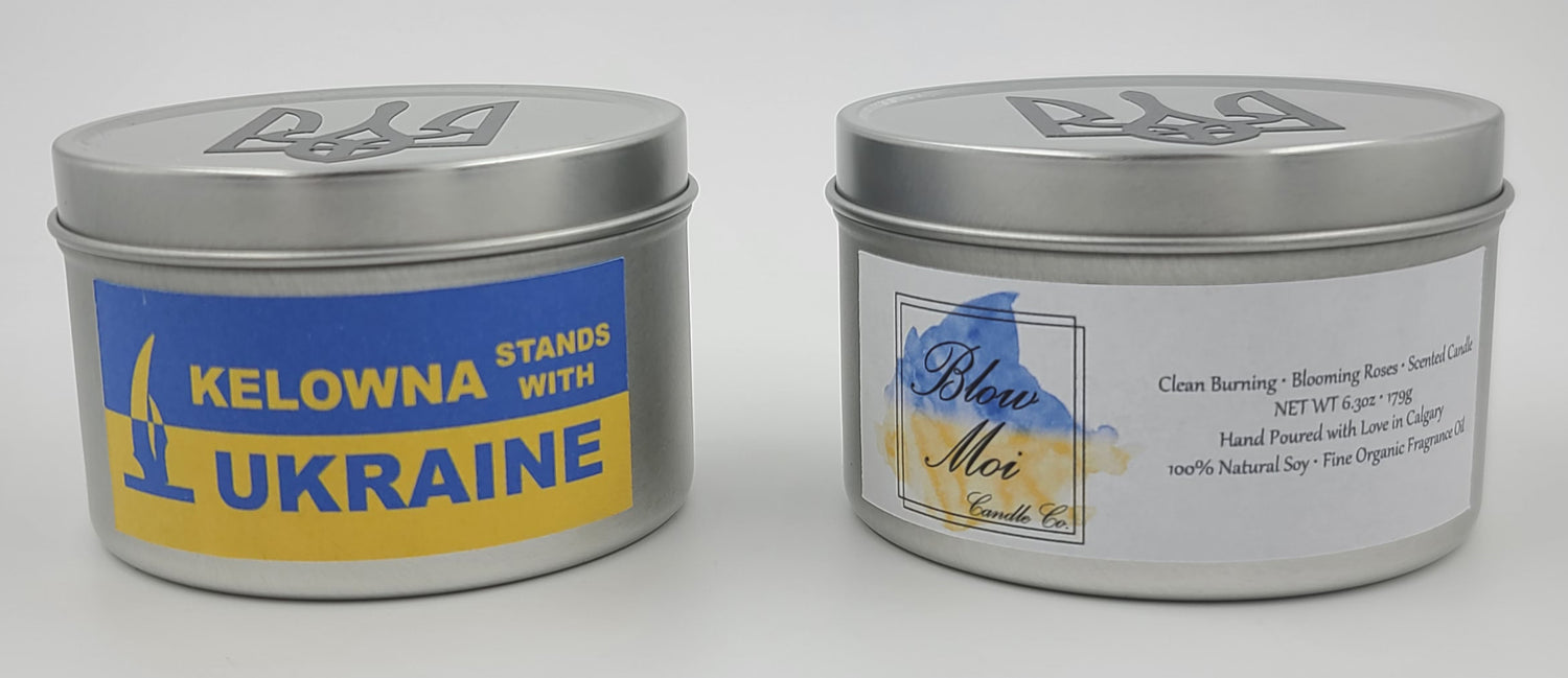 Kelowna Stands with Ukraine - Silver Metal Tin - 8oz - Scented Candle - ECO Cotton Wick