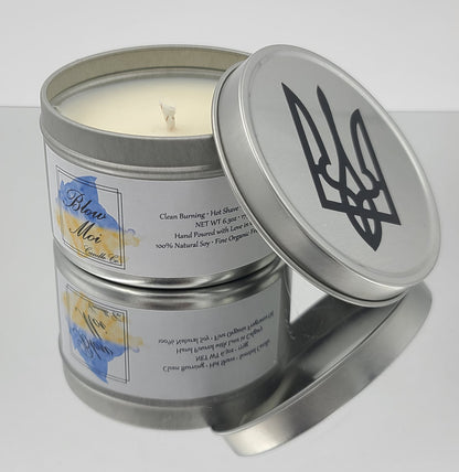 Kelowna Stands with Ukraine - Silver Metal Tin - 8oz - Scented Candle - ECO Cotton Wick