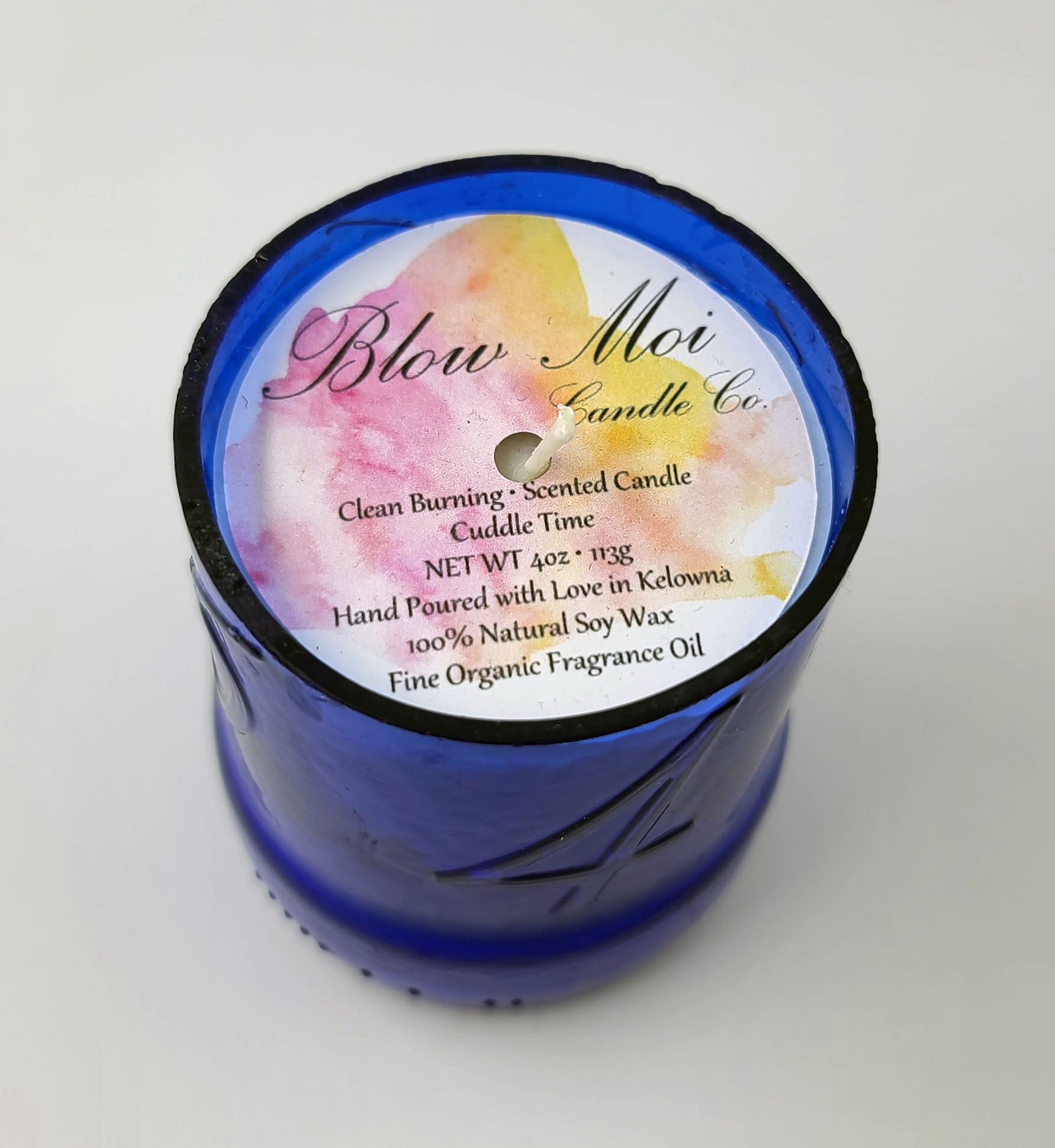 Cuddle Time - 4oz - Scented Candle - Repurposed Blue Kronenbourg Beer Bottle