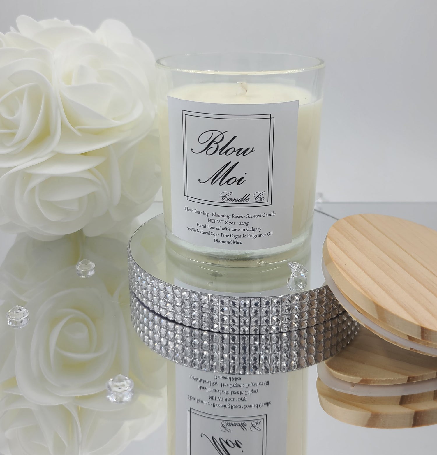 Feeling Blessed - Luxury Clear Glass Jar - Real Wood Lid - 10oz - Scented Candle - ECO Cotton Wick - Diamond Mica