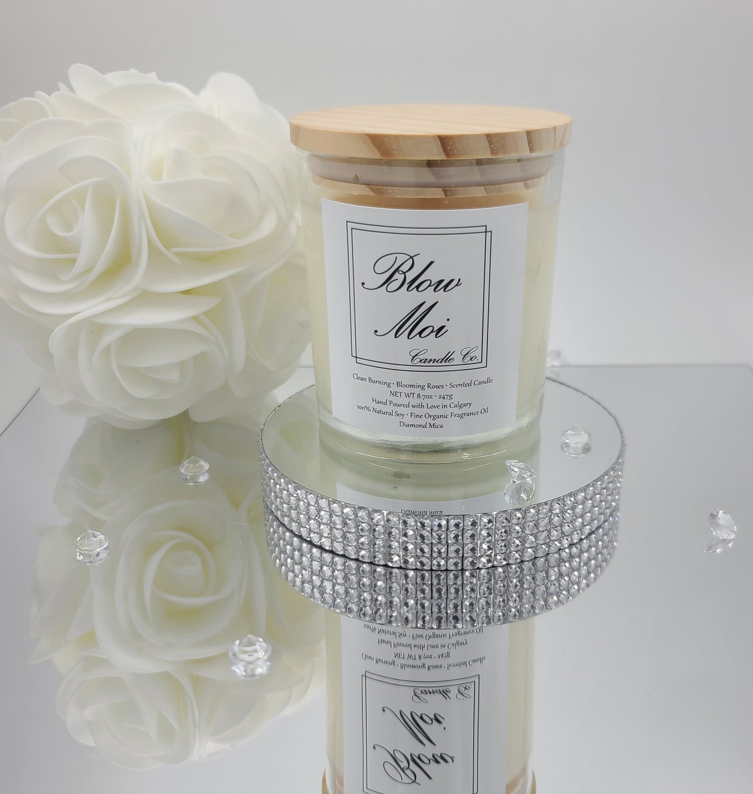 Feeling Blessed - Luxury Clear Glass Jar - Real Wood Lid - 10oz - Scented Candle - ECO Cotton Wick - Diamond Mica