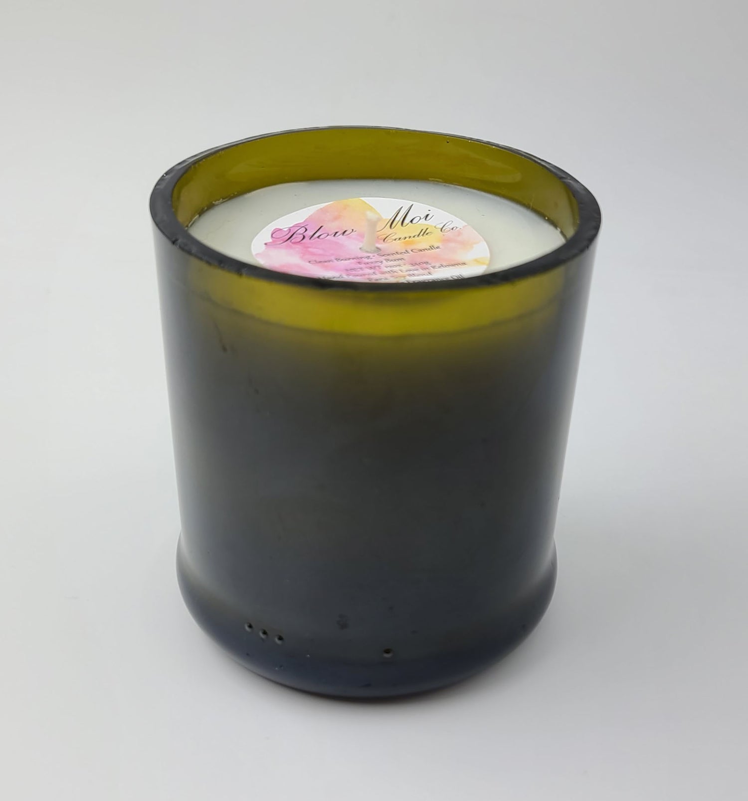 Fuzzy Bum - 12oz - Scented Candle - Repurposed Dark Wine Bottle