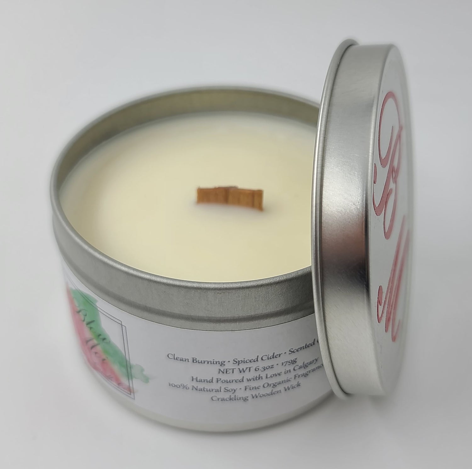 Silver Metal Tin - 8oz - Scented Candle - Crackling Wooden Wick